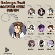 GANTUNGAN SOUSUKE AIZEN BLEACH KEYCHAIN CUSTOM PRINT ANIME ROUND KEYCHAIN GIFT SEMAUMUG