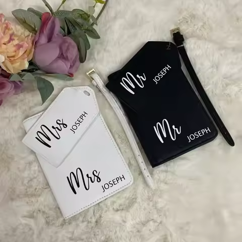 Personalised Mr Mrs Passport Covers Luggage Tag Set Honeymoon Travel Wedding Newlyweds Couple Bride 