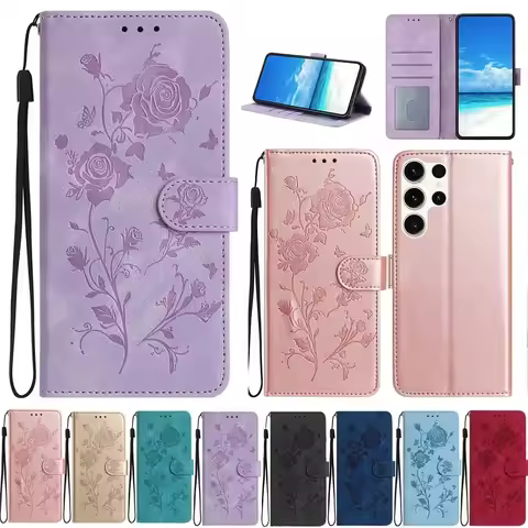 Rose Pattern Leather Case For Huawei Y5P Y6P Honor 400 Lite 300 Ultra 200 Smart 100 90 70 50 20 10 M