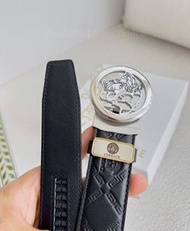 范思哲 Versace 徽章皮革男士皮帶 黑色