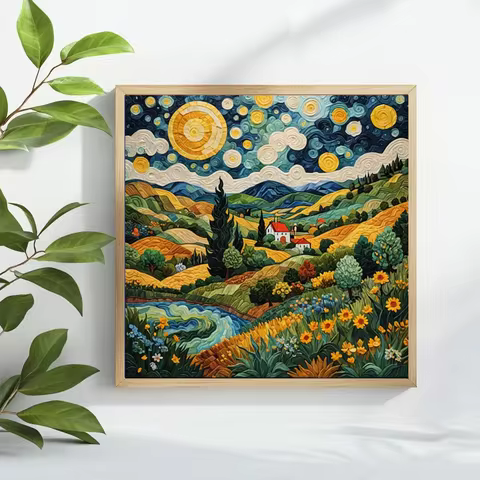 1pc, 40x40cm/15.7x15.7Inch, DIY cross-stitch set, small house in the field, living room entrance bed