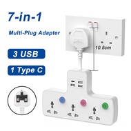 10CM Multi Plug 3 Outlets Plug Adapter with 3 USB and 1Type C, Plug Extension Socket with Switches P