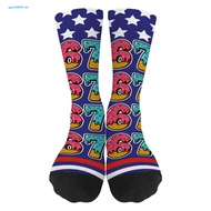GA| Mason 67 Socks Breathable Wear Socks 67 Meme Crew Socks Donut Cream Drops Funny Baseball Socks G