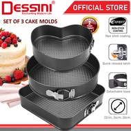 DESSINI ITALY 3 IN 1 Square Round Heart Shape Metal Mold Non Stick Detachable Baking Cake Mould Bake