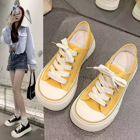 Women's Thick Bottom Canvas Shoes 2025 Style Mango Two-Way Wear Slip-On Board Shoes Korean Version F