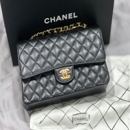 CHANEL CF25 經典口蓋包/黑金荔枝皮/晶片款
