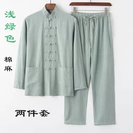 Cotton Linen Tang Suit Chinese Style Long-Sleeved Suit Men Chinese Style Retro Loose Hanfu Tai Chi T