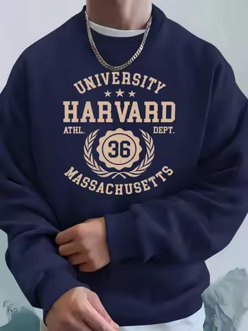University Harvard Massachusetts Print Men Autumn Fleece Sweatshirts Basics Comfy Hoodie Long Sleeve