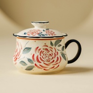 Gold-Stamped Rose Office Tea Cup Ceramic Tea Brewing Cup Tea Serving Cup Home Tea Brewing Device Kun