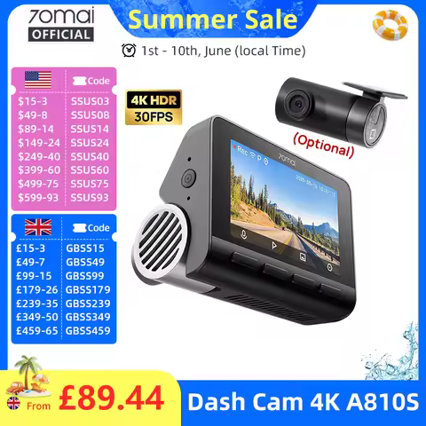 New 70mai Dash Cam A810S 4K HDR GPS ADAS Auto Record Dual-Channel Motion Detection 4G LTE Support Ca