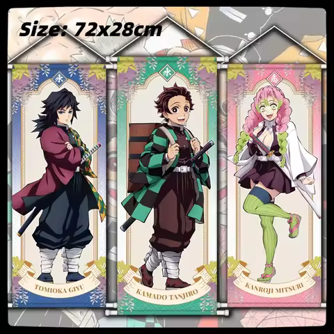 demon slayer anime peripheral hanging painting silk poster Tanjiro Nezuko Giyuu Mitsuri Love Scroll 