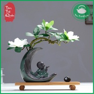 Bộ tượng sứ decor phòng trà chú cuội cung trăng