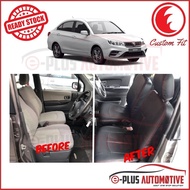 Proton Saga VVT 2016-2023 Car Seat Cover PVC Leather Cushion Cover Black color with Red Line Stitchi
