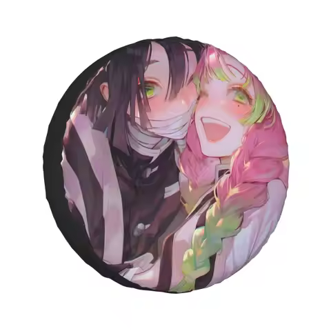 Custom Mitsuri Kanroji And Iguro Obanai Spare Tire Cover for Car Trailer 4x4 Wheel Protector Covers 