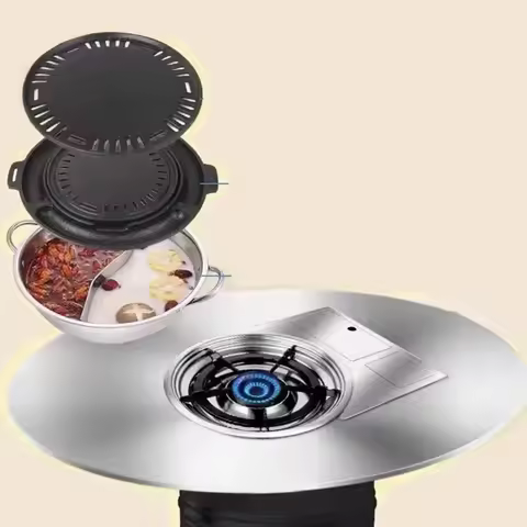 Commercial Indoor Portable Built-in Propane Korean BBQ BBQ Dining Table Gas Burner Butane Round Rest