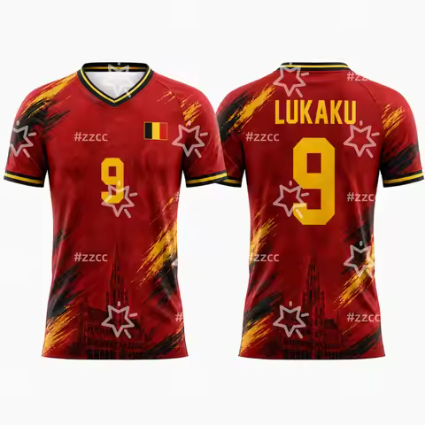 2026 Belgian Fan Football Jerseys De Bruyne, Lukaku Football Jerseys Summer Sports Men's T-Shirt Kid