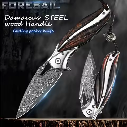 FORESAIL Handmade Japanese VG10 Damascus steel Folding Pocket Knife,Wooden Handle,men's folding knif