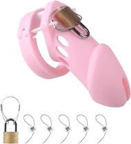 Pink Chastity Cage Silicone Cock Cage,Lightweight Chastity Device with Long Chastity Cage for Men