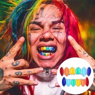 6ix9ine同款七彩滴油亮面尖牙套彩色吸血鬼假牙说唱潮酷朋克牙饰