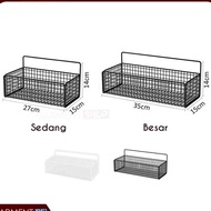 Rak Gantung Kamar Mandi Jaring Kotak Sabun Besi Hitam Keranjang Jaring Kotak Tempat Deterjen Tempel