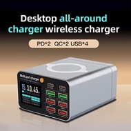WLX-M2 80W High Power 8-Port Digital Desktop Charger with Wireless Charger for Phones