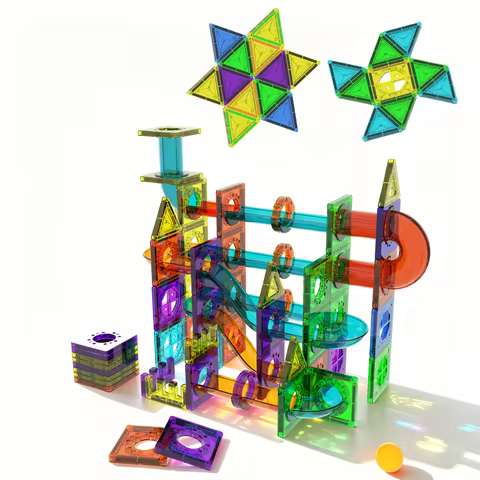 Magnetic Marble Run Track 3D Transparent Pipeline Set Color Window Magnetic Building Blocks Tiles Ki