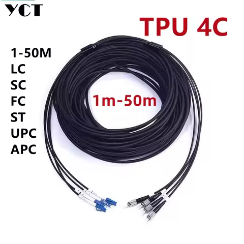 Armored Outdoor Fiber Optic Jumper, 1-50m TPU 4C 5.0mm, LC SC FC ST UPC, Field Optical Cable, 0.3db 