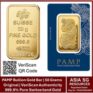 PAMP Gold Bar 50 Grams | 999.9% Bullion Gold Bar | Switzerland Minted | Lady Fortuna Design | Seller Lic: PS20220002809.