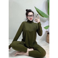 Set đồ nữ bộ Ủ KEM CỔ LỌ TAY DÀI QUẦN DÀI Thun Gân( 40kg-60kg)