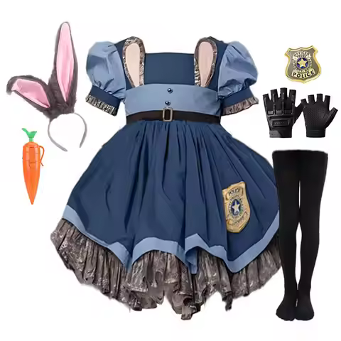Judy Inspired Bunny Police Officer Look Cosplay Costume for Little Girls Zoo Utopia Birthday Party D