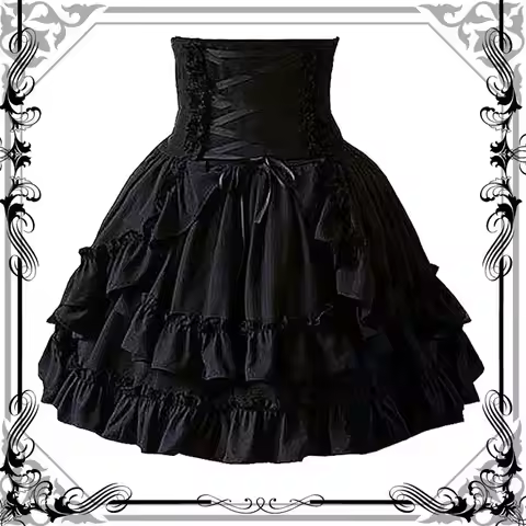 Gothic Retro Lolita Women Medieval Vintage Cake Skirt Fashion Cosplay Costume Black Red Steampunk Fl