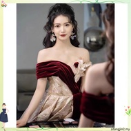 Formal Banquet Evening Dress Elegant 2024 New High-End French Off Shoulder Glamorous Annual Dinner P