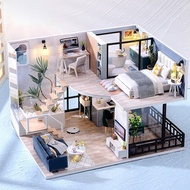 บ้านตุ๊กตามินิไม้ DIY Handmade Duplex Apartment การผลิต 3D ปริศนาประกอบอาคาร Duplex Apartment ของเล่