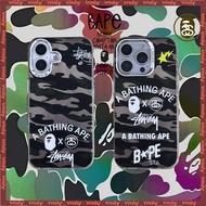 BAPPE APE STA STUSSSY Camouflage style label Electroplated photo frame Phone Case Suitable for IPhon