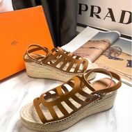 Hermes 草編底厚底羅馬涼鞋 👡 尺寸36