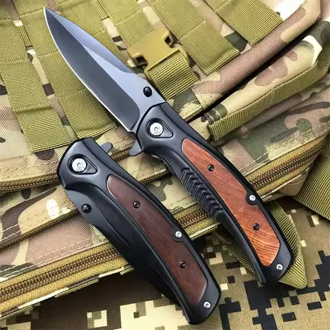 Folding Picket Knife 420 Steel Wood Handle High Quality Camping Outdoor Adventure Hunting Combat Mil