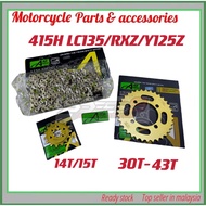 (1set) Sprocket aji racing 415 LC135 RXZ Y125Z SRL110 spocket chain rantai