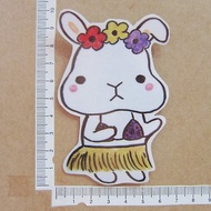 手繪插畫風格 完全 防水貼紙 草裙舞 夏威夷 白色兔子