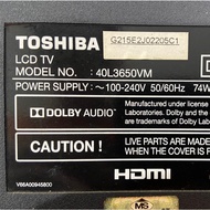TOSHIBA 40L3650VM ORIGINAL MAINBOARD, REMOTE SENSOR, SPEAKER  TV PARTS