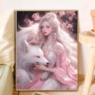 新品现货九尾狐十字绣2025线绣客厅古风美女白狐满绣小件狐狸砖石画5dNine-tailed fox cross stitch 2025 thread embroidery living room a