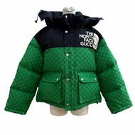 極佳狀態★GUCCI×THE NORTH FACE 670908 GG 絎縫短款羽絨服，GG 圖案羽絨服，綠色/黑色，XS 碼，義大利製造，正品，女款。