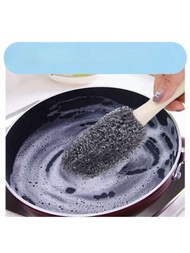 不銹鋼長柄碗刷,帶有木柄,適用於清洗鍋、碗、烤架和燒烤架