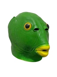 1入組萬聖節綠色魚乳膠口罩怪物魚頭套樂趣角色扮演服飾節日事件中性