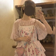 Lolita Lolita lined shirt short sleeve chiffon shirt summer white pink sweet girl inside