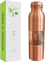 Nature's Own Pure Copper Water Bottle 1000ml – 34 Oz Extra Large – An Ayurvedic Pure Copper Water Bottles For Drinking More Water - Leak Proof Heavy Duty Copper Vessel Plain Hammered Mix Design