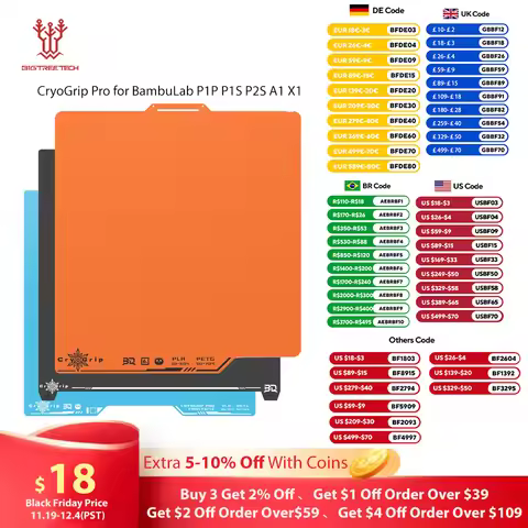 BIQU Panda Build Plate CryoGrip Pro Frostbite Spring Steel Double Sided Textured for BambuLab P1P P1