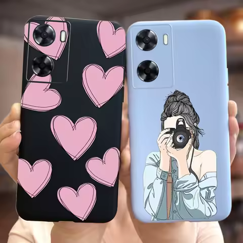 For Oppo A57 4G 2022 Case Cute Cartoon Girls Love Heart Cover Soft Silicone Phone Case For Oppo A57s