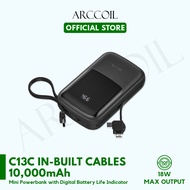 Arccoil 2021 Mini PD Power Bank C13C 10000 mAh with In-built Cables Ultra Light QC3.0 9V2A