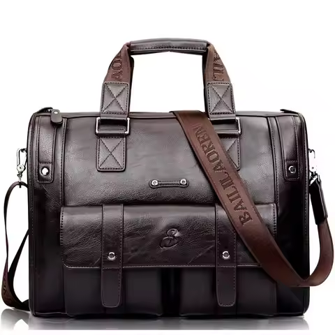 Vintage Leather Briefcase for Men, 14/15.6 Inch Laptop Bag, Large Capacity Messenger Shoulder Bag