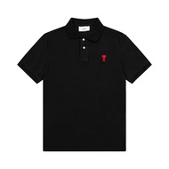 Authentic Ami Paris Small Love 25ss Spring And Summer New Lapel Embroidery Casual Loose Short Sleeve